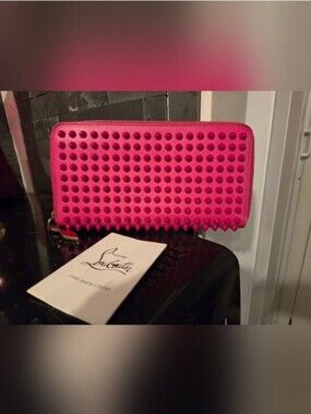 Christian Louboutin NWOT Barbie Pink Panettone Studded Long Zip Wallet NWOT
